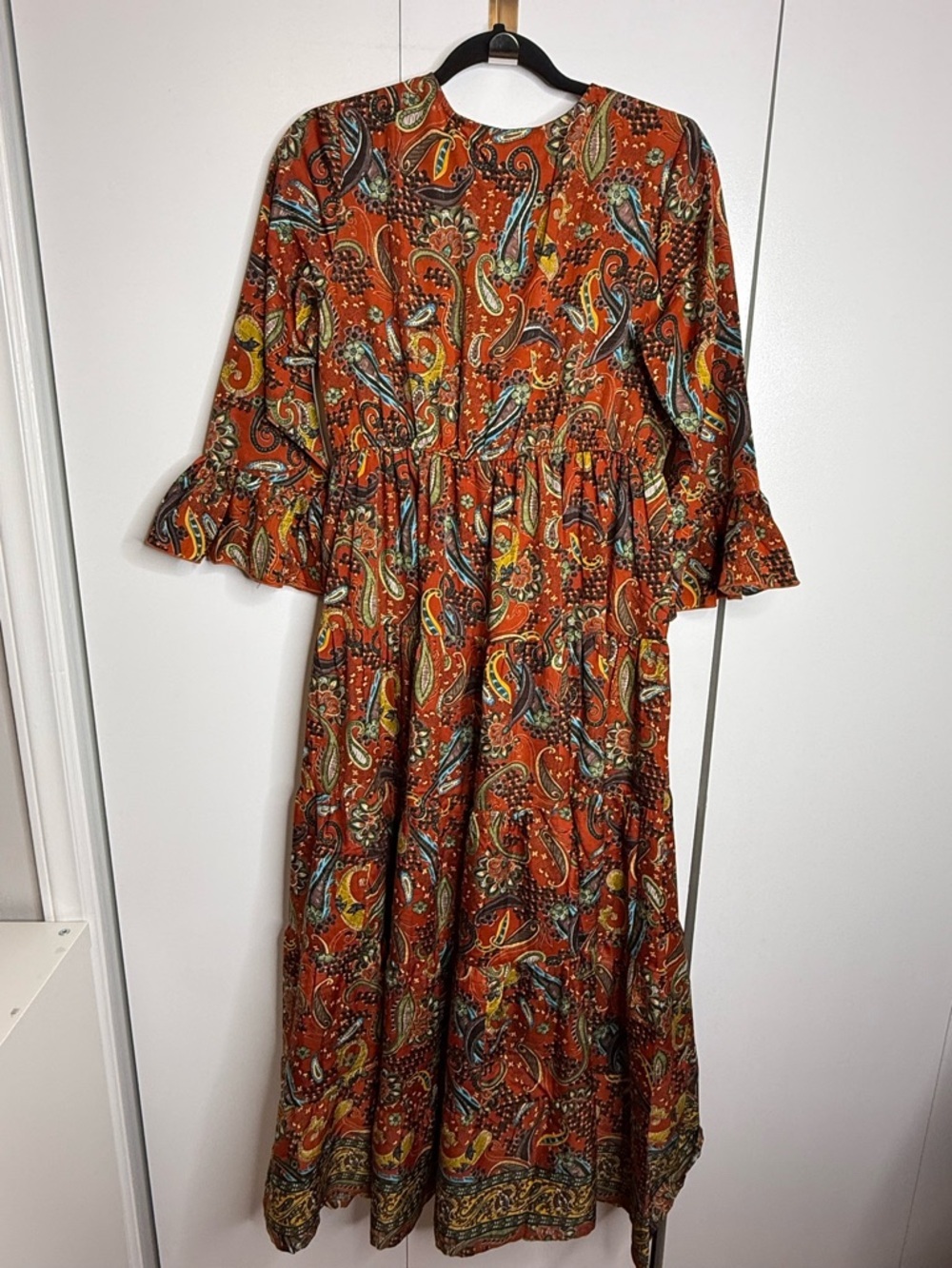 Boemo Lightweight Paisley Boho Tiered Maxi Dress 3/4 bell sleeves - Medium - Picture 7 of 11